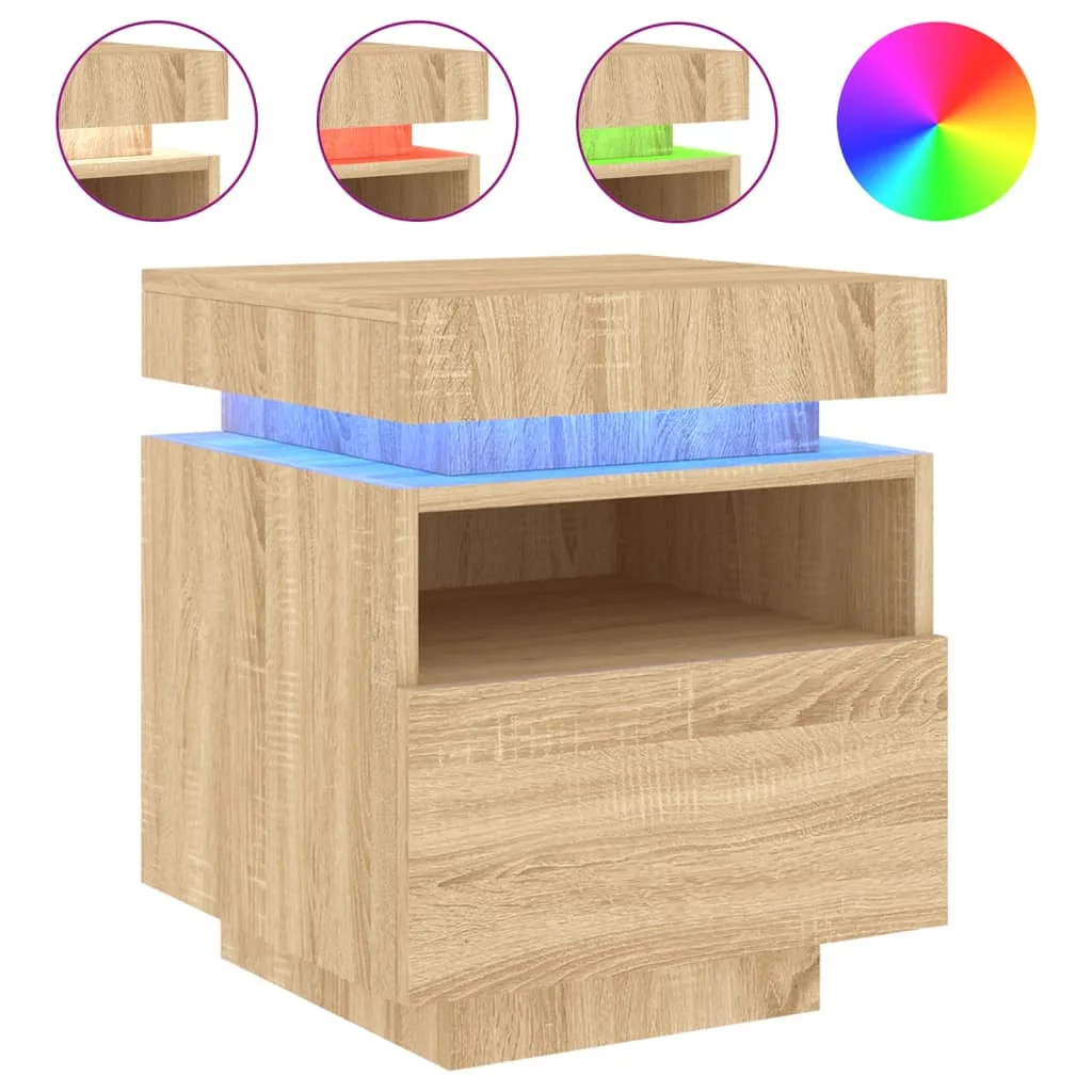 Nachttisch mit LED-Leuchten Sonoma-Eiche 40x39x48,5 سم، Moderne simple nordische Nachttisch schublade