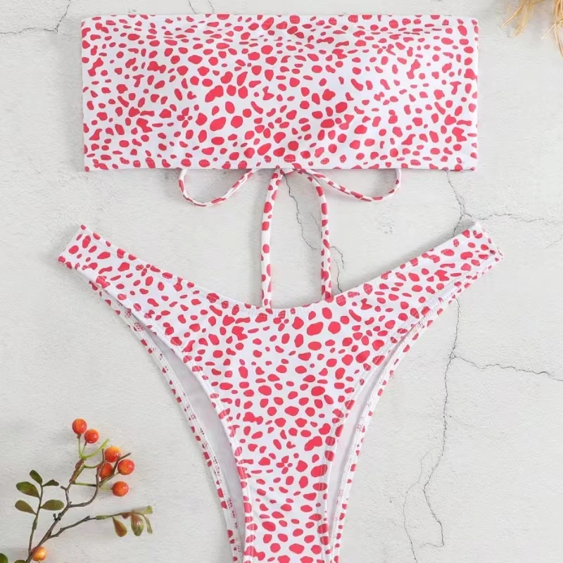 Bikini de tres puntos para mujer, de color sólido traje de baño, bañador sexy con encaje ajustable