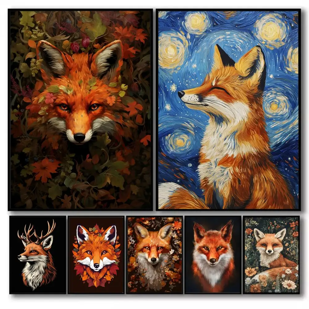 

Cute Fox Poster Self Adhesive Wall Stickers Removable Room Decor Aesthetic Space Decor Murals Gift