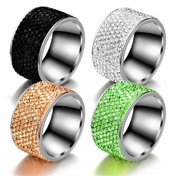 UAGE, venta al por mayor, anillos de cristal de 8 filas para mujer, anillo de cristal austriaco, bisutería de acero inoxidable para mujer, joyería de boda