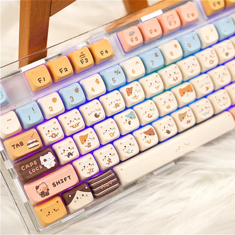 

MAO Cute Cat Key Cap Set PBT 142 Key Girl Key Cap for 60/64/84/98/108 Gaming Mechanical Keyboard MX Switch