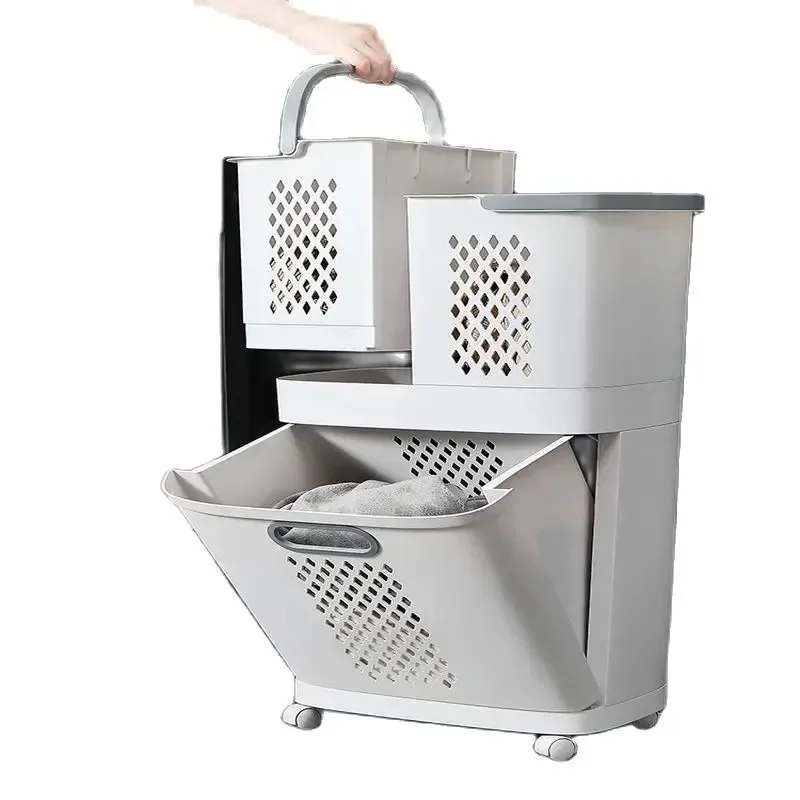 

Universal wheel design laundry basket ins style clothes storage basket hollow-out design household classification laundry basket