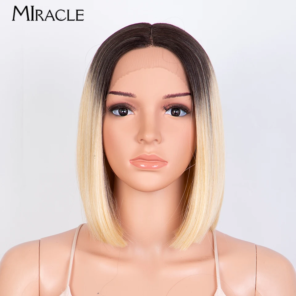 MIRACLE Short Bob Lace Wig for Women Synthetic Lace Front Wigs Ginger Green Blue Blonde Cosplay Wigs 10 Inch  Bob Wig