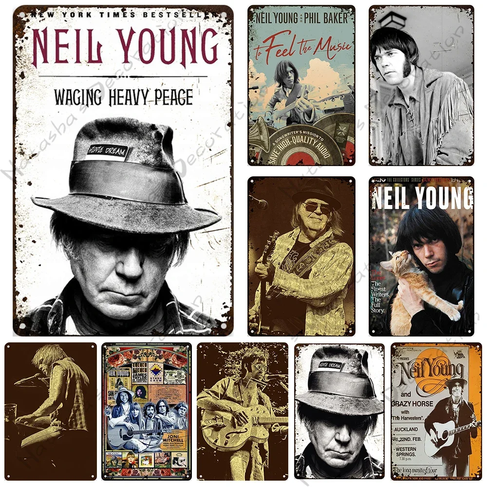 Singer Neil Young Decorative Plate Metal Plaque Wall Plate Rock Music Metal Tin Sign Vintage Poster Bar Club Metal Wall Decor