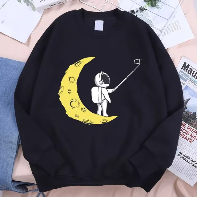 Taking Selfies On The Moon Fun Printed Hoodies Sportswear Autumn And Winter Men's Pullovers Casual Sports Quick Drying