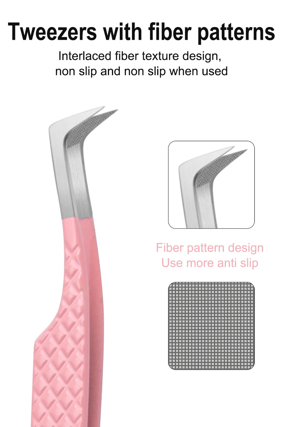 Fiber Tip Tweezers for Eyelash Extension Pink Stainless Steel High Precision Lash Tweezers for Volume Fans Makeup Tools