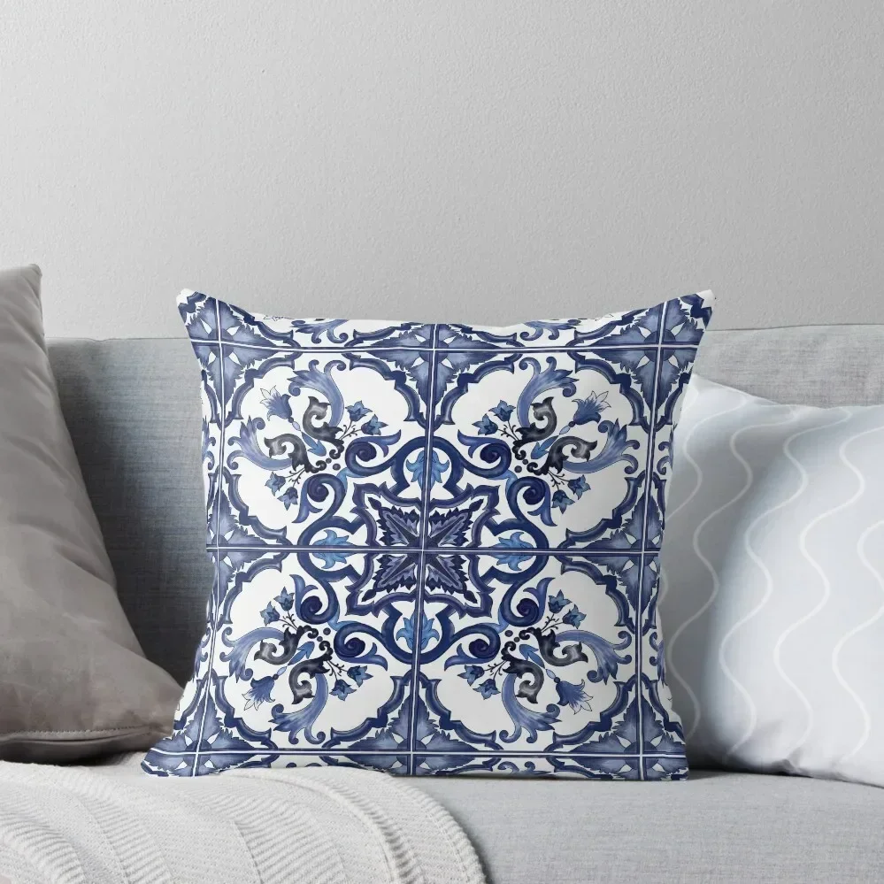 

Blue Ornate Floral Mediterranean Sicilian Tile Throw Pillow Pillowcase Covers For Sofas Cushions Home Decor pillow