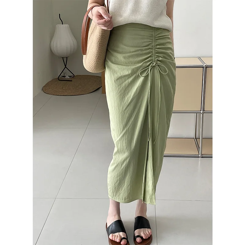 

Drawstring Pleated Slit Irregular Skirt