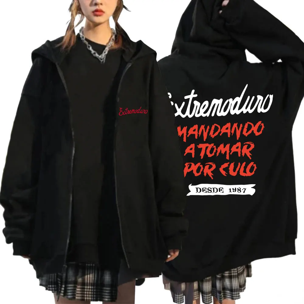 Sudadera con capucha y cremallera de la banda de rock Extremoduro para hombre y mujer, estilo punk, Harajuku, hip hop, sudaderas casuales de forro polar, abrigos oversize, ropa urbana