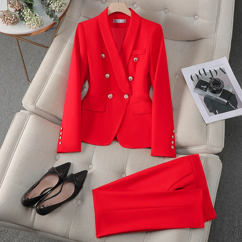 ZJYT Spring 2025 New Office Lady Business Formal Blazer Set Pants 2 Pieces Womens Outfit Elegant Plus Size Jacket Trousers Suit