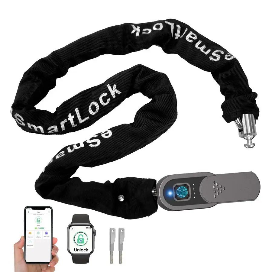 

Велосипедный цепной замок с отпечатками пальцев, прочный, толщиной 3,3 фута, сверхмощный, противоугонный, устойчивый к атмосферным воздействиям, биометрический умный замок для велосипеда