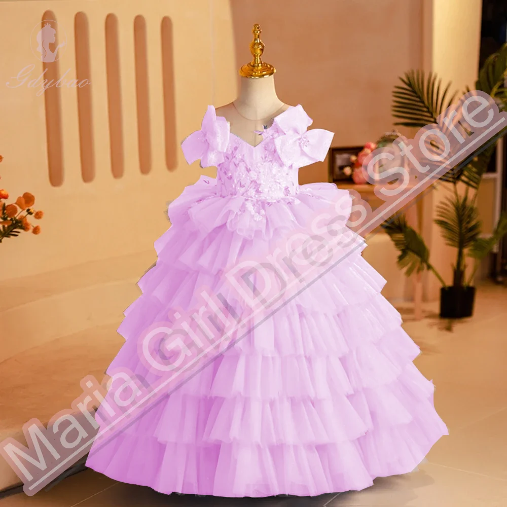 

Sweet Kids Tiered Long Prom Gown Birthday Wedding Party Lace Dresses First Communion For Girls School Activities