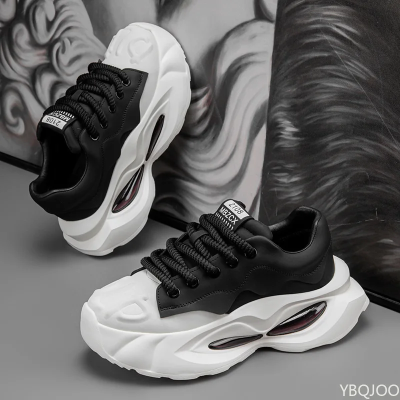 Spring new fashionable versatile men's shoes casual anti slip sneakers thick soled comfortable height increasing shoes