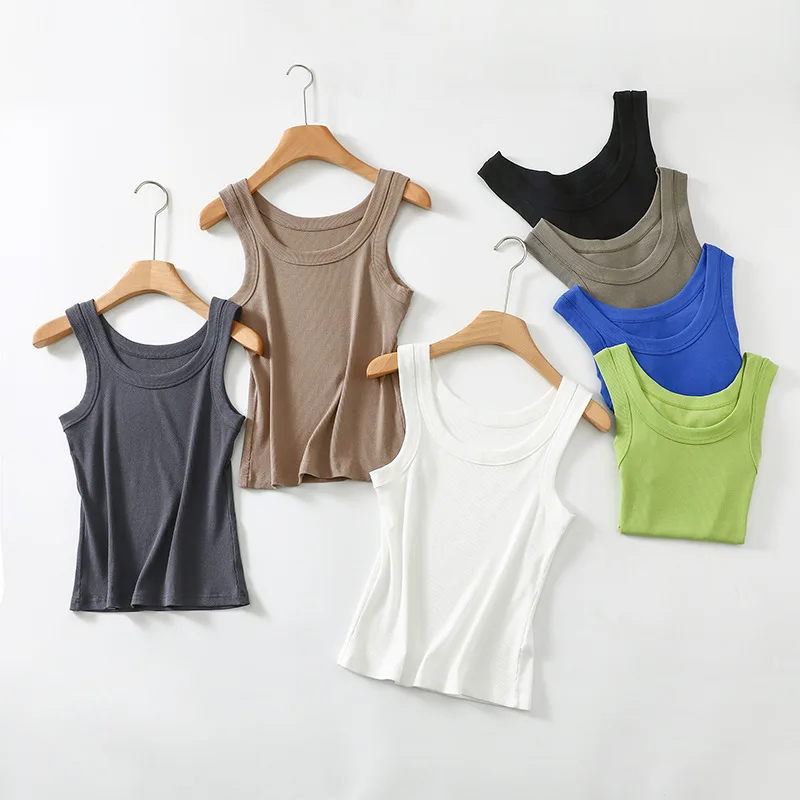 Bawełniany podkoszulek z szerokim paskiem i wycięciem, damski, wąski, letni top M-XL