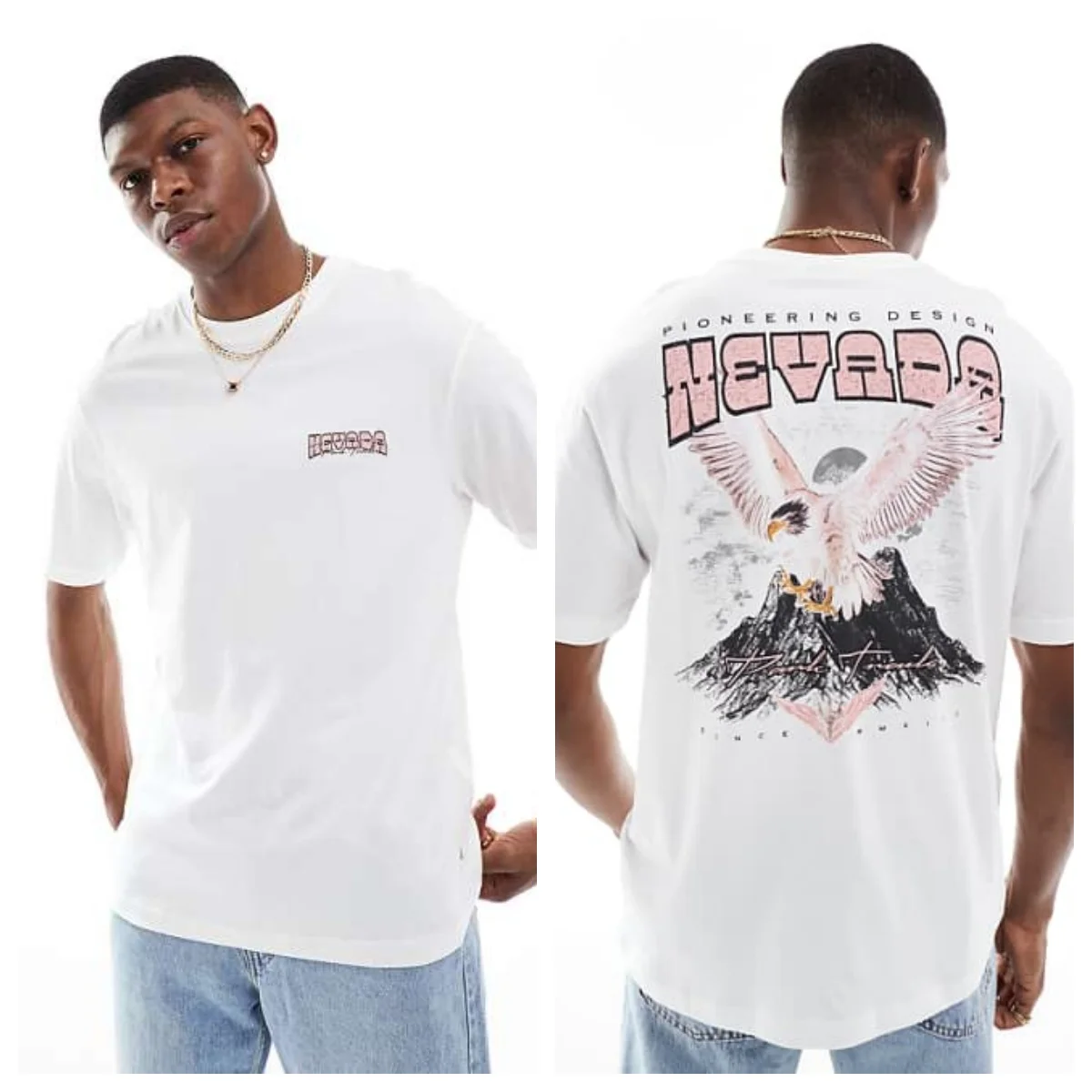 Oversized T-shirt with Nevada Back Print in White High-end Luxury Unisex Style Both of Men and Women