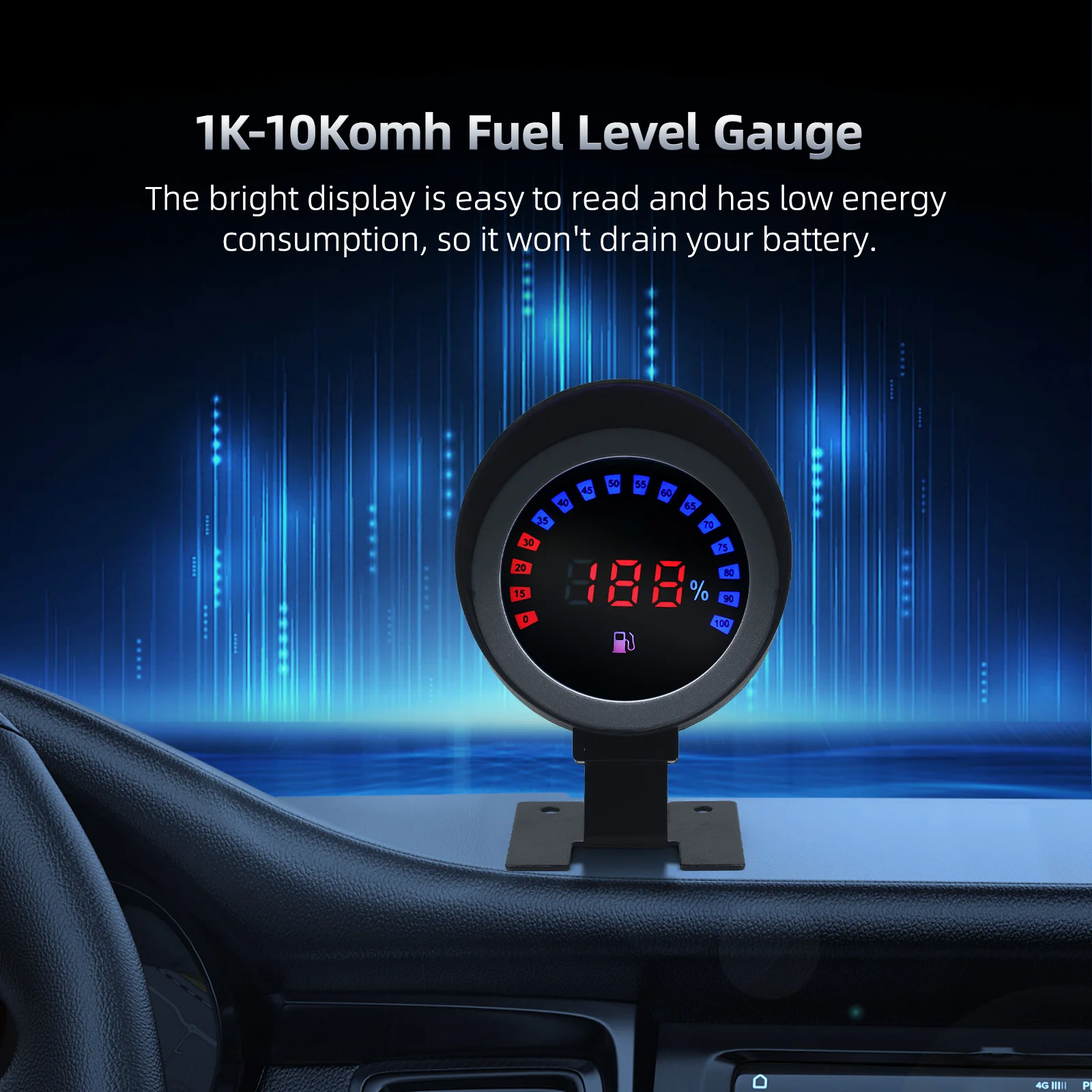 Digital Car Fuel Level Gauge 100% Red Blue LED Automotive Clocks Meter Oil Tank Level Indicator for Car Boat Fuel Level Float