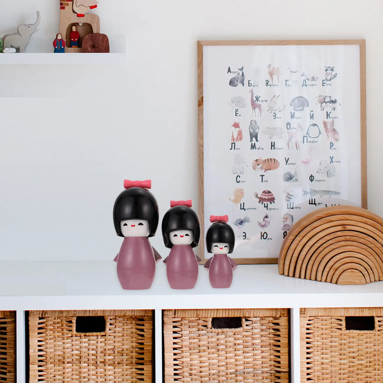 3Pcs Japanese Kimono Wooden Kokeshi Decorations Small Home Room Sushi Restaurant Desktop Ornaments