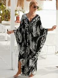 Boho Bikini Cover-ups Summer Autumn Loose Kaftan Dress Women Plus Size Beachwear Swimsuit Cover Up