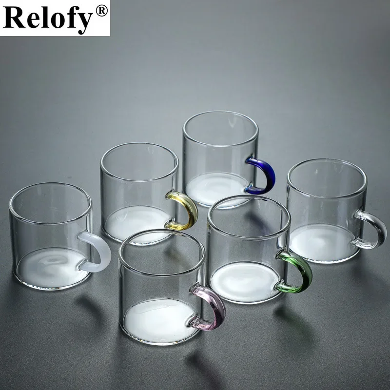 6pcs Glass Tea Cup with 1pcs Shelf Students Glasses Small Milk Water Mug with Handle Family Coffee Mug Beer Juice Milk Drinkware