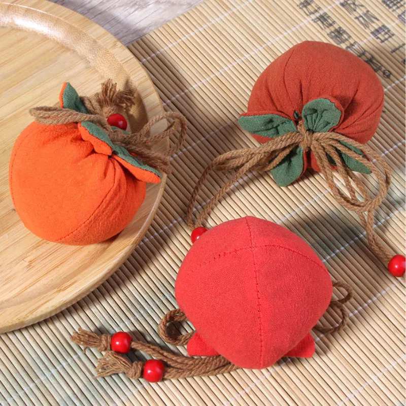 20pcs/lot 7*10cm Persimmon Shape Sachet Cotton Linen Cloth Drawstring Bags Car Decoration Small Gift Pendant Cute Pouches