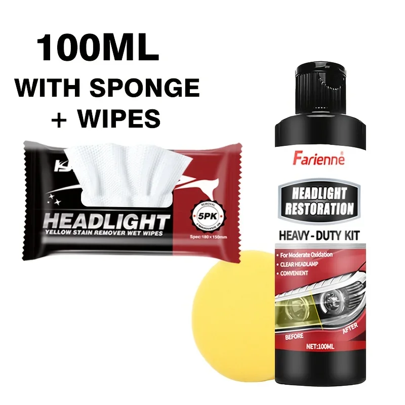 Professional headlight repair kit to improve headlight clarity,brightness and durability,including headlight refurbishment wipes