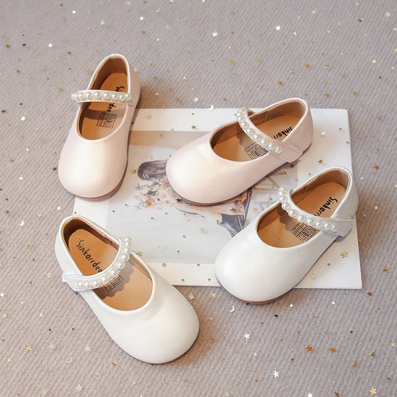 Picture 3: Autumn Girl's Princess Shoes Pearl Shallow Hook-loop Sweet Kid's Flat Shoe Solid Colors Anti-slip Fashion Sweet Children Shoe