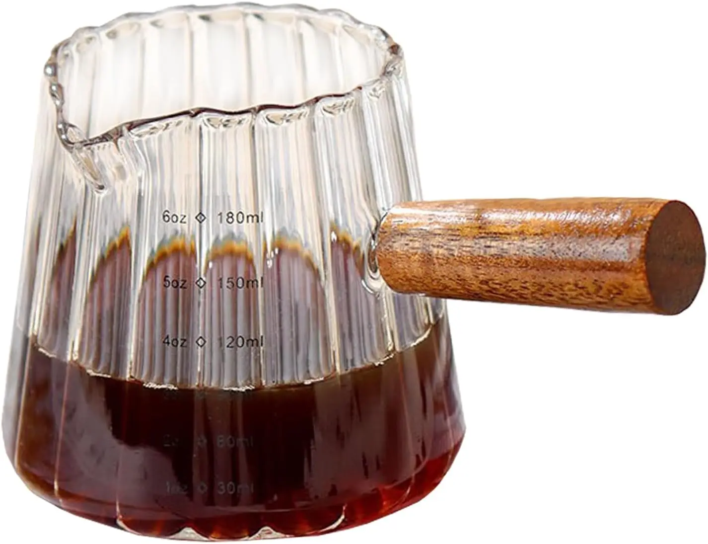Taza Medidora de Espresso Vintage, de Vidrio con Doble Escala y Mango de Madera