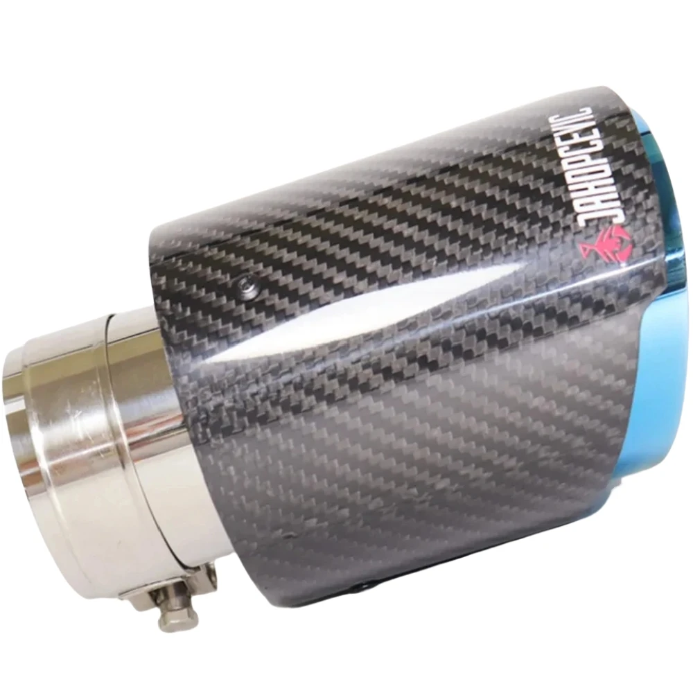 1Piece Universal Car Glossy Carbon Fiber Muffler Tip Exhaust System Pipe Mufflers Nozzle Straight Stainless Blue