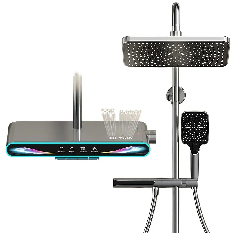 

Shower shower set, constant temperature digital ambient light, waist back massage, piano keys, pressurized bathroom shower.