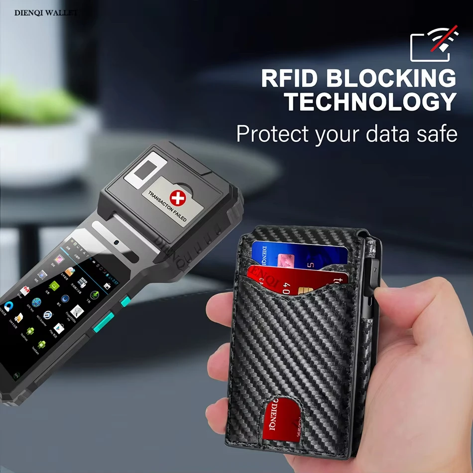 With Pop Up Aluminum Case Slim Leather Slots Credit Card Holder RFID Blocking Bifold Minimalist Wallet