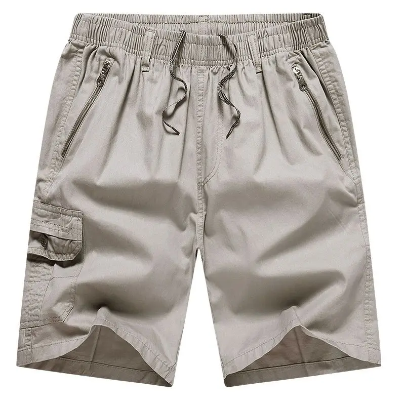 Pure Cotton Men Beach Casual Shorts Summer Elastic Waist Drawstring Zipper Pocket Print Fashion Loose Big Size Blue Sport Shorts