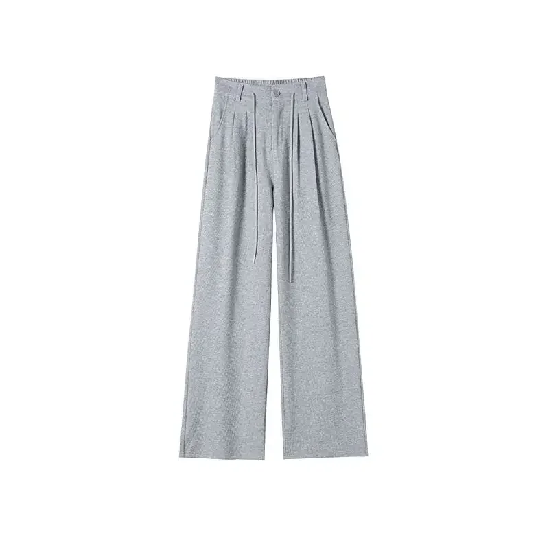 팝 하이 웨이스트 와이드 레그 스포티 캐주얼 바지 여성 봄 가을 새로운 스타일 슬리밍 롱 스트레이트 컷 바지