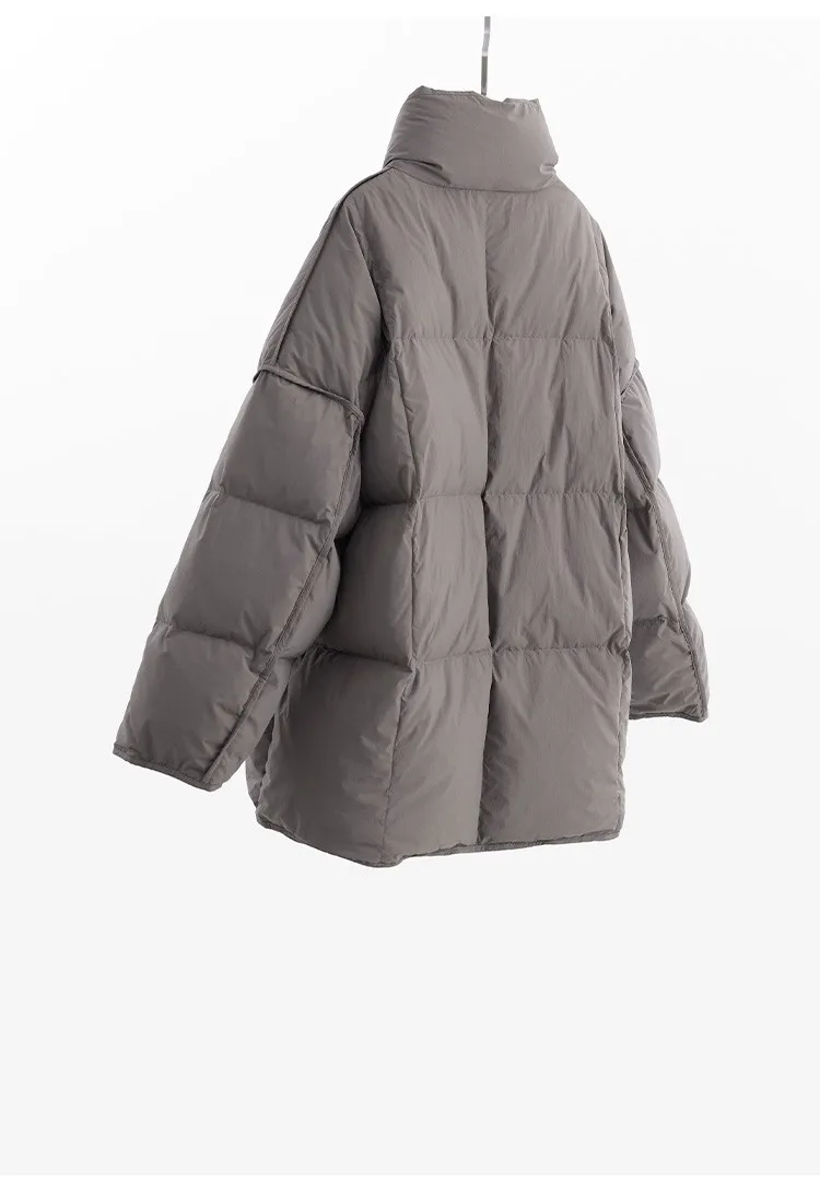 Women's Mid-Length Oversized down Jacket with Stand Collar, Warm Oversized Jacket Filled with White Duck Down, New Winter 2025 Model