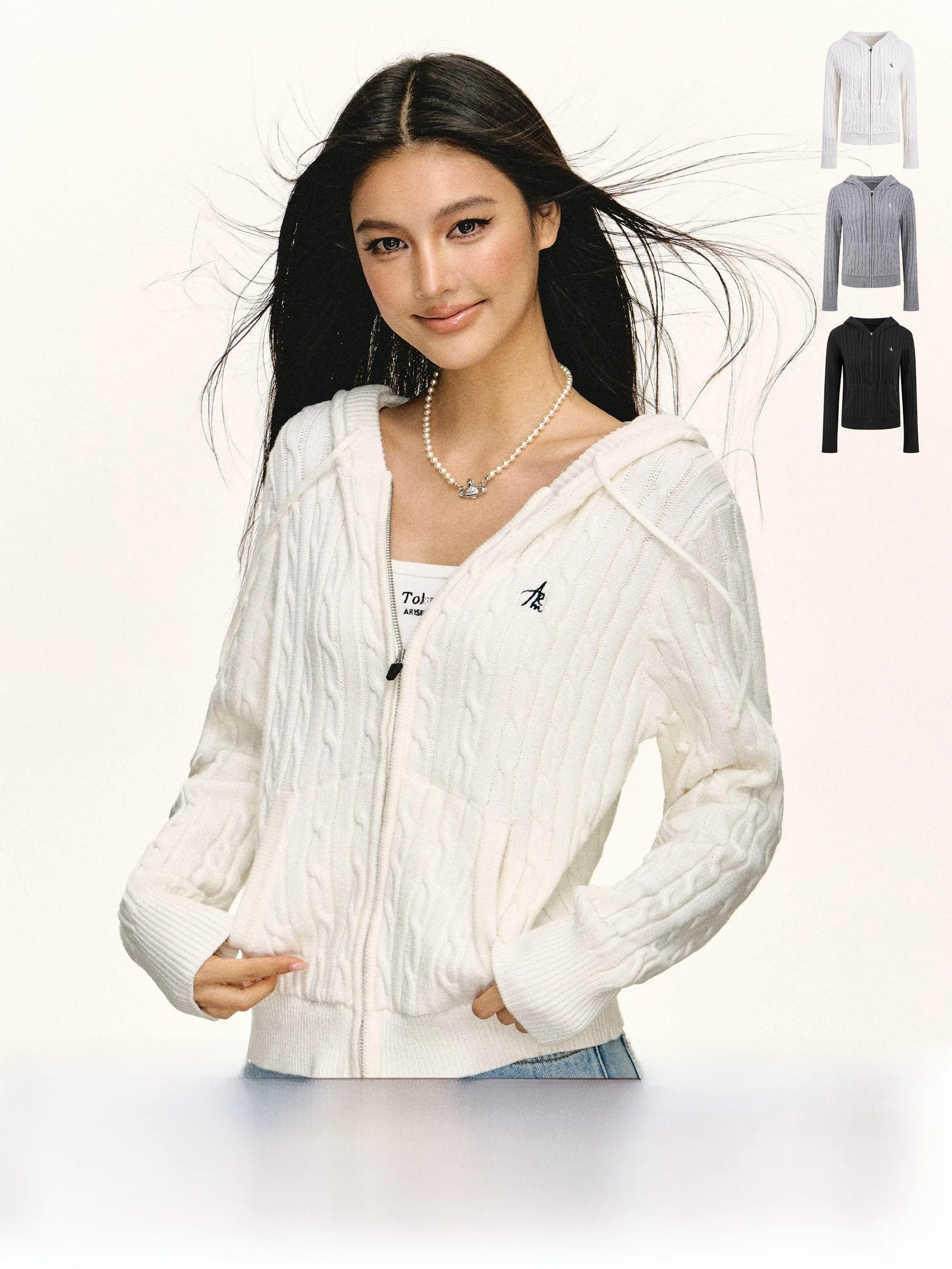 

Ariseism American Sle Ретро вязаный открытый кардиган на молнии с капюшоном, женский новый осенний свитер, джет, прямая трубка, смесь хлопка