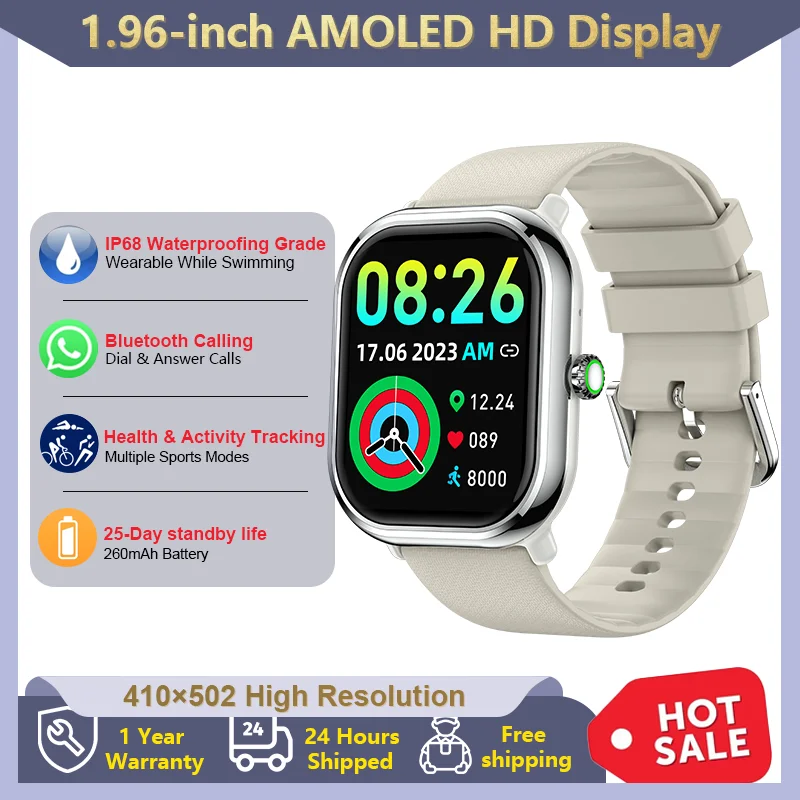 Waterproof Smart Watch Heart Rate Blood Oxygen Monitoring Sleep Tracking Bluetooth Calling and Long Battery Life