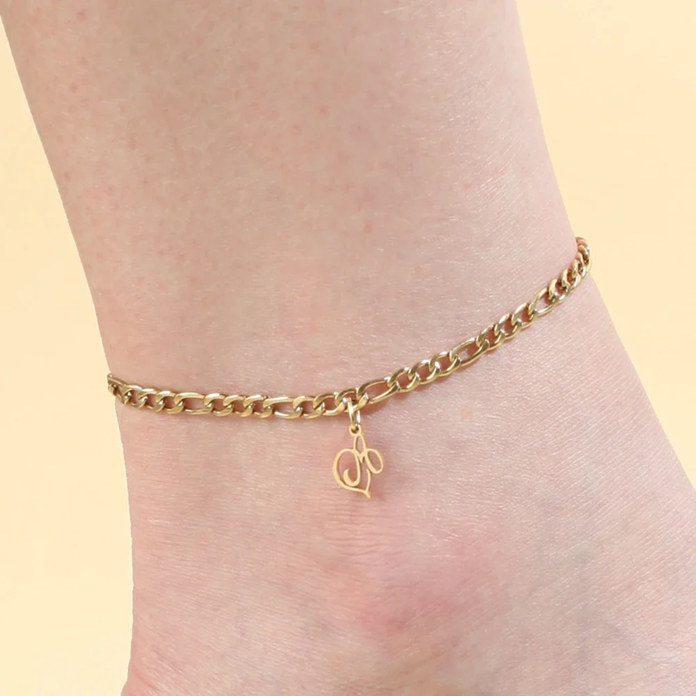 Women's anklet art heart letter pendant commuter luxury designer jewelry stainless steel jewelry gold color gifts