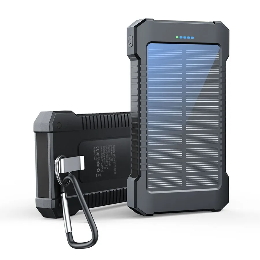 

SolarPowered Portable Charger With BuiltIn Light Featuring An 8000mAh HighCapacity Battery Pack Capable Of Solar Charging And I
