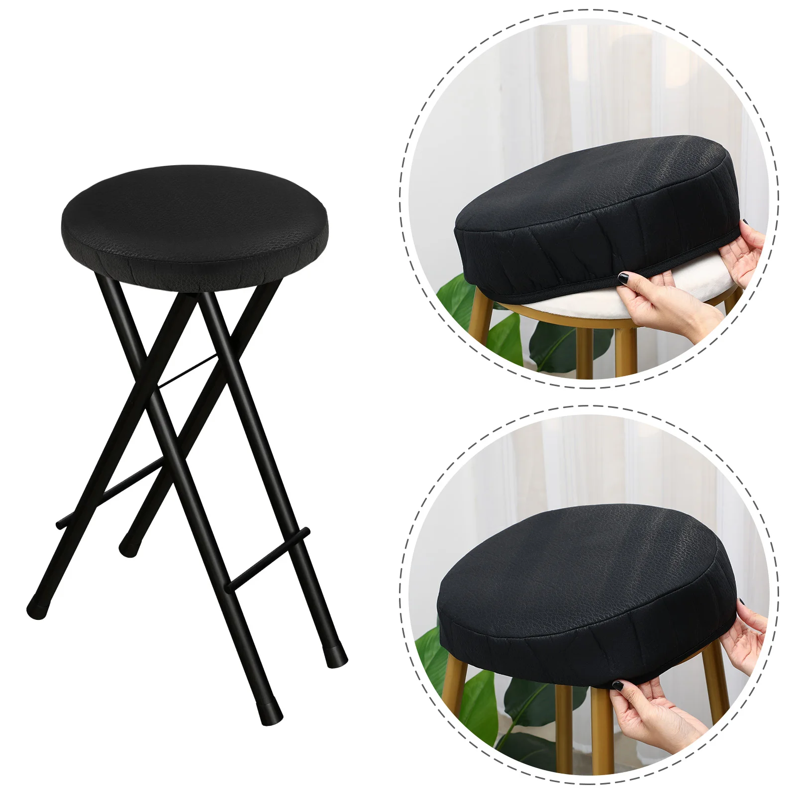 

Round Stool Cover Protective Cushion Slipcover Black Fashion Design Non Slip Elastic Polyester Home Bar Cafe Office