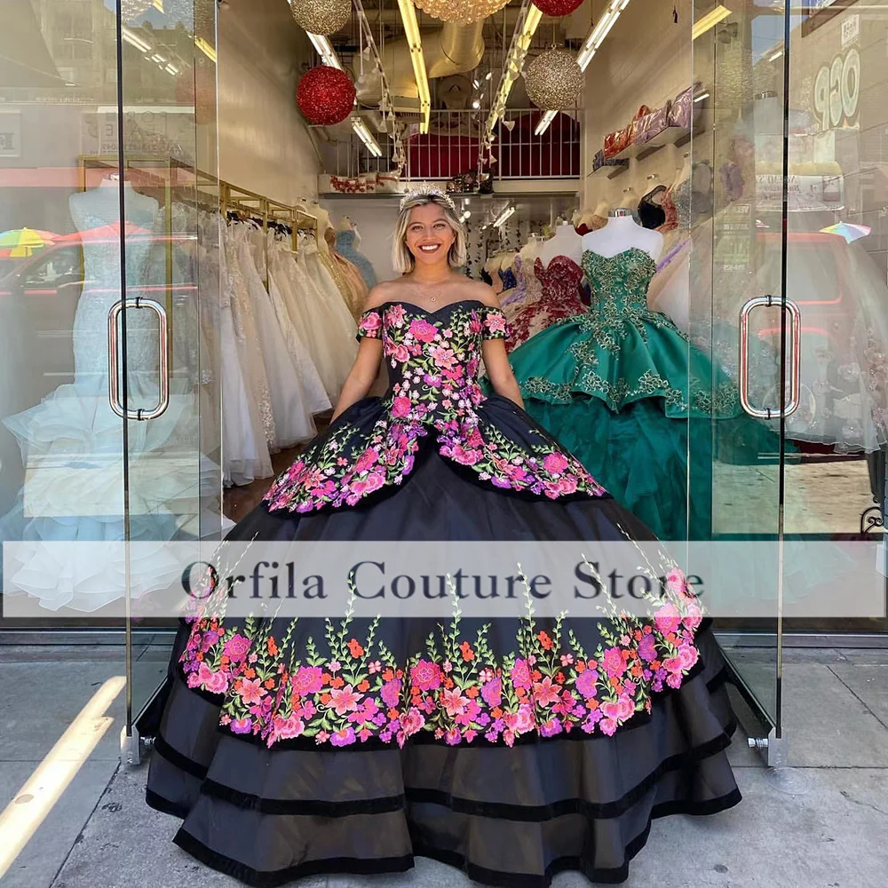 Charro Vestidos De 15 Años Mexican Embroidery Quinceanera Dresses Off Shoulder Sweet 16 Prom Gowns abiti da cerimonia Customized