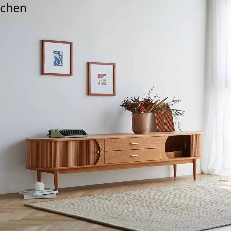 ZML Solid Wood Vintage Furniture Pure TV Cabinet Upgraded Multifunctional TV Stand