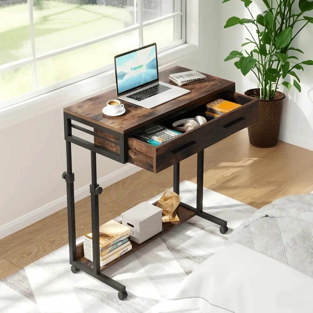 

standing desk l shaped desk tableMobile Laptop Desk With Wheels Drawers Portable Rolling Couch Desk For Home Office, Small Stand