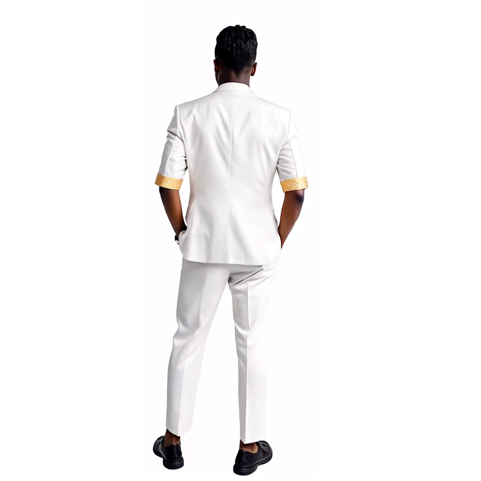 DBQ African Attire Men’s Slim Fit Suit One Button Short Sleeve Brooch Embroidery Blazer and Pant 2 Piece Suit BD164