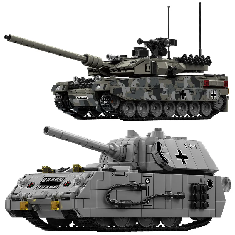 Bloques de construcción militares de la Segunda Guerra Mundial, ratón Maus, tanque pesado MOC Leopard 2A7, soldados de batalla principal del ejército, juego de ladrillos para niños, regalos