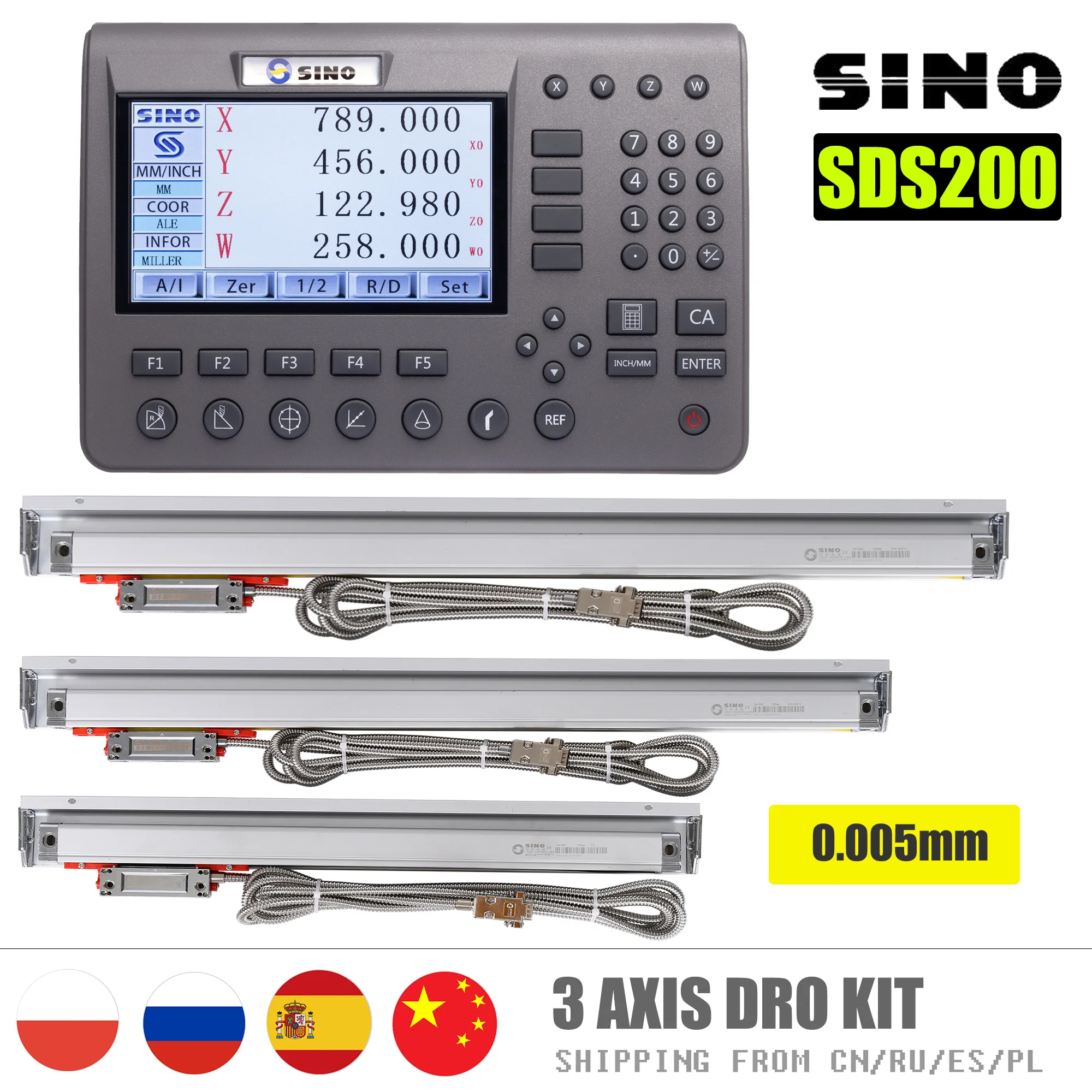Sino Sds200 Metal Eixos Lcd Digital Readout Display Dro Kit Ka300 Codificador de Escala Linear Vidro para Torno Moedor Milling Dril