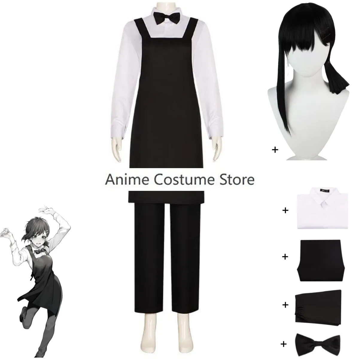 

Anime Chainsaw Man Higashiyama Kobeni Cosplay Costume Xiao Xiaohong Coverall Shirt Apron Wig Adult Woman Halloween Suit