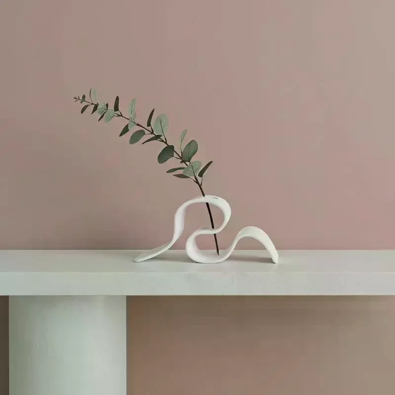 Modern Minimalist Curved 3D Printed Vase Creative Ribbon-Shaped Dried Flower Holder Nordic Style Desktop Decorative Vessel