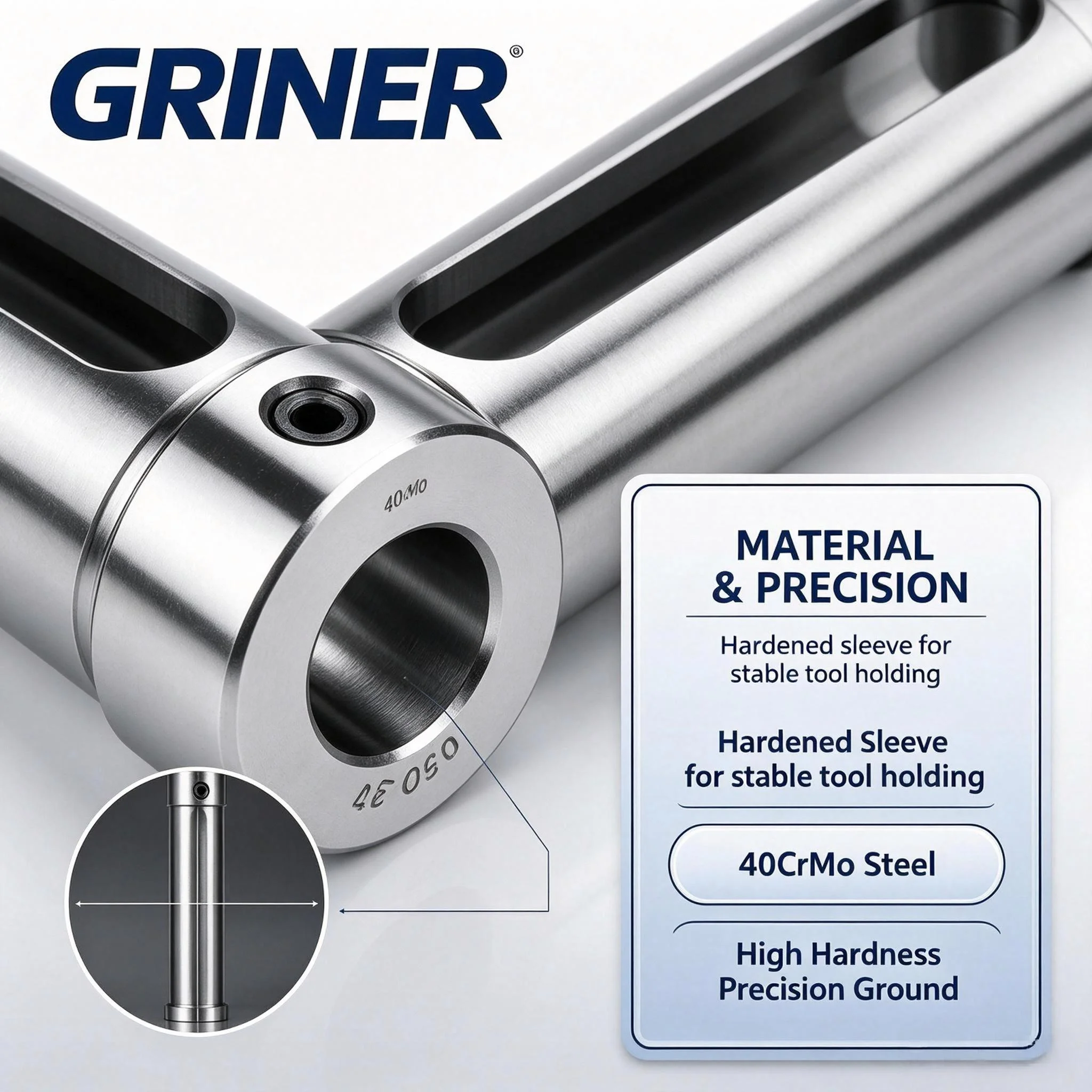 GRINER CNC Lathe Tool Sleeve D25 D32 D40 Reduction Bushing Adapter Guide Sleeve For Inner Boring Bar U‑Drill Anti‑Vibration Tool
