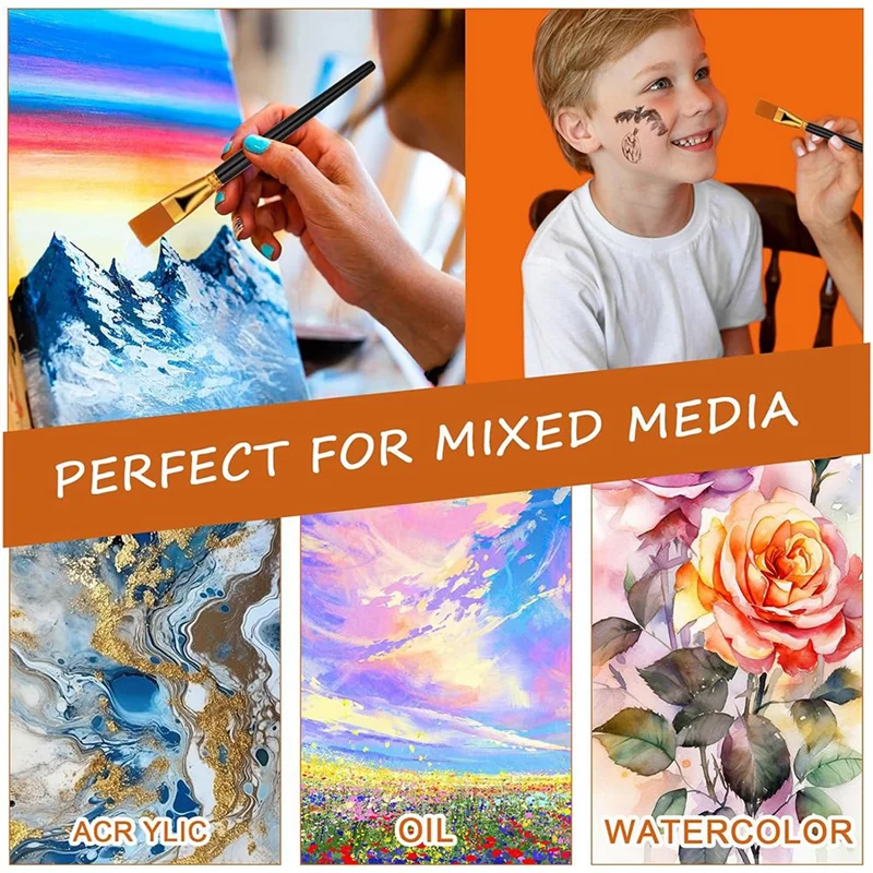 20 PCS Flat Brush Set, Black Nylon 1 Inch Wide Watercolor Brushes Oil Painting Brushes