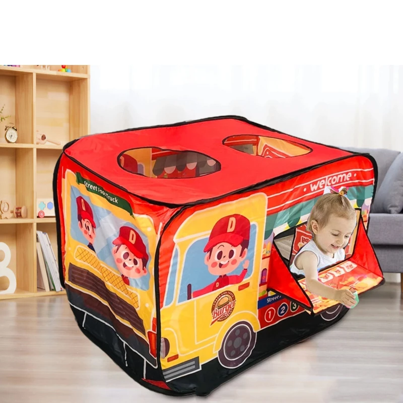 เด็กเล่นเกมในร่ม House พับเต็นท์กลางแจ้ง Fire รถบรรทุกตํารวจรถบัสแบบพกพา Pop Up ของเล่นเต็นท์สระว่ายน้ําแห้งของขวัญเด็ก