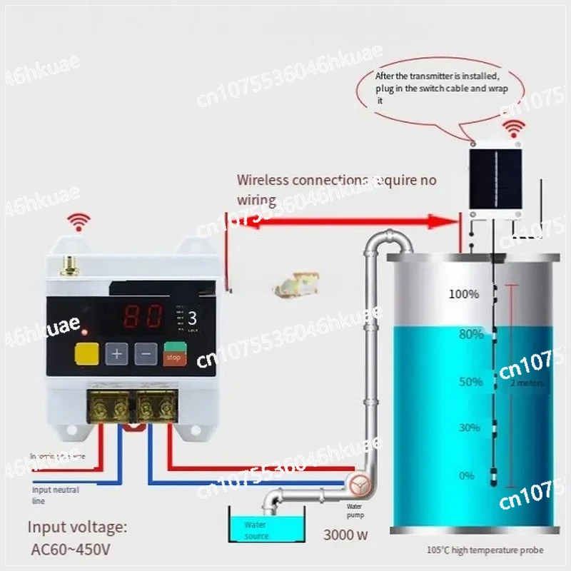 

Wireless Remote Water Level Controller Water Pump Water Tower 220V 5000M Liquid Level Remote Control Float Sensor Switch